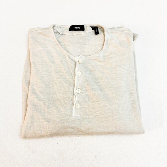 Theory Steg Henley Linen Cream Long Sleeve Button Top Size Medium - Picture 4 of 4